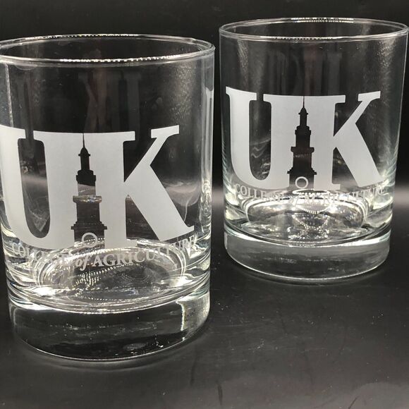 University of Kentucky Wildcats Rocks Glass COLLEGE OF AGRICULTURE Ag Set of 2 - Picture 1 of 3